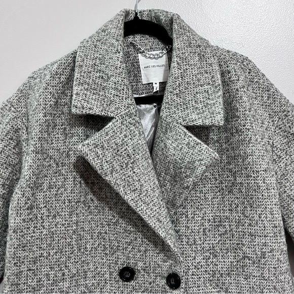 Avec Les Filles Herringbone Wool Blend Gray Cocoon Coat - Picture 3 of 16